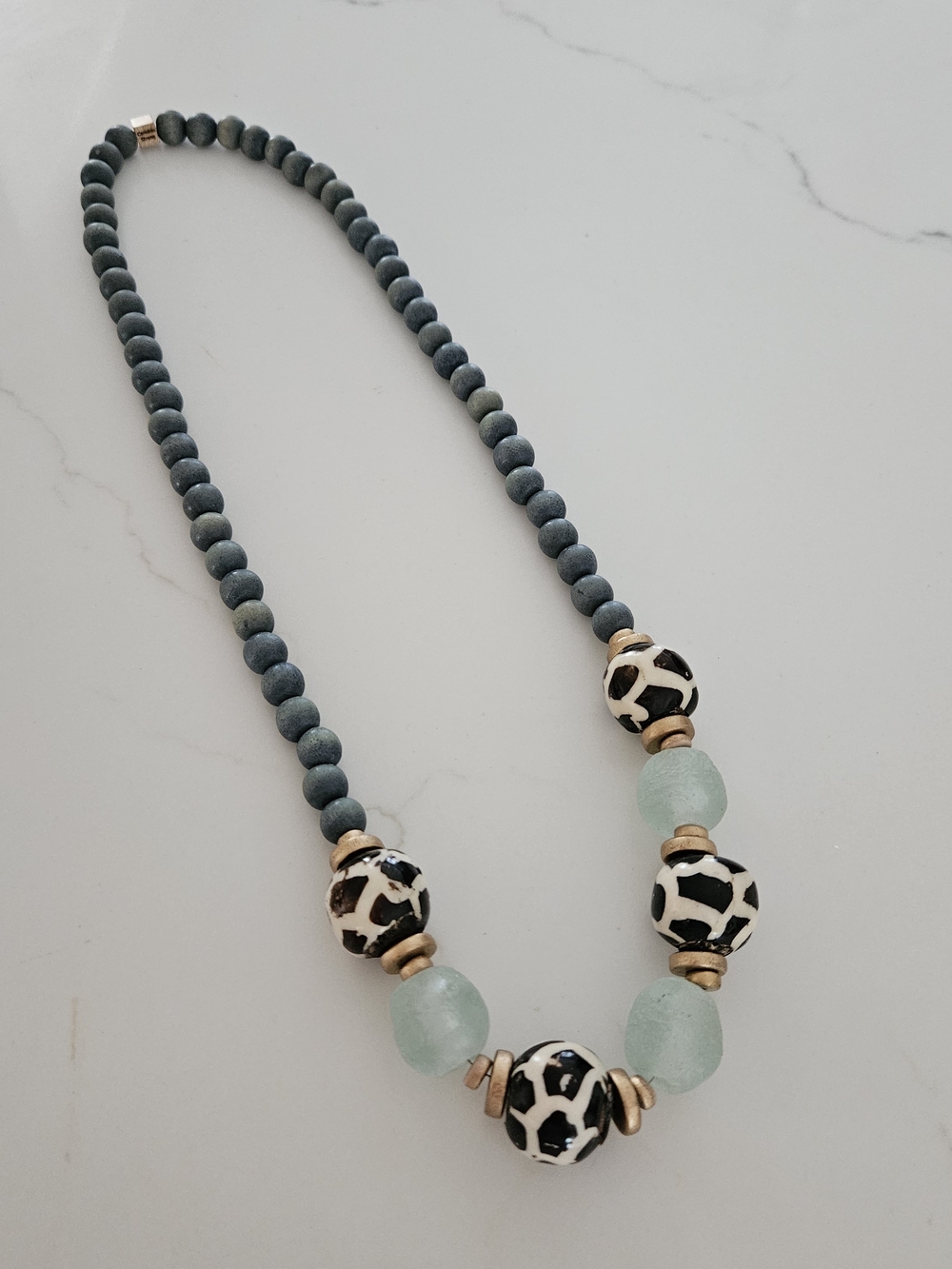 Agua Sea Glass & Animal-Print Beaded Necklace
